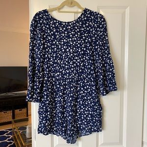 Minkpink blue and white floral romper, size S.